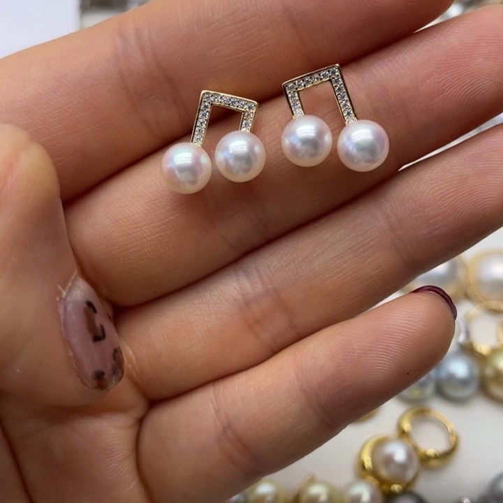 海水珍珠耳饰银S925镶嵌
