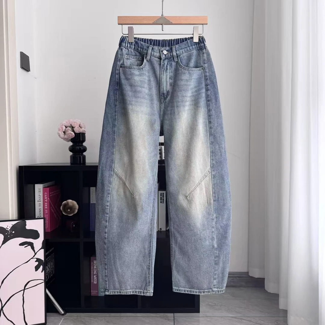 2025秋季男士水洗做旧牛仔弯刀裤时尚百搭松紧腰痞帅8963Z