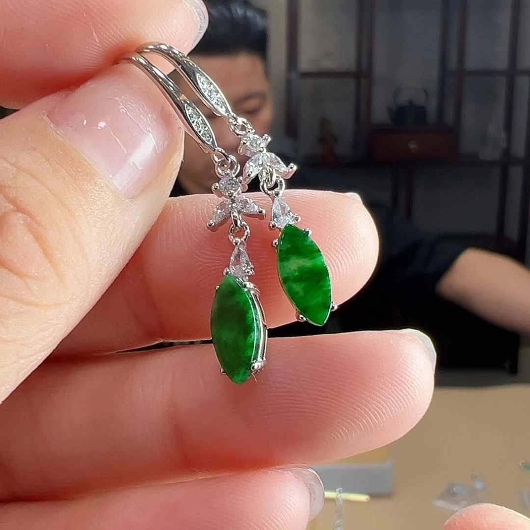 翡翠银S925镶嵌耳饰耳环30