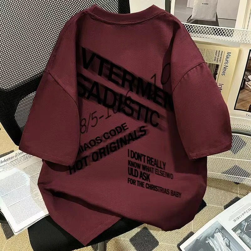 凉感冰丝短袖美式创意字母印花短袖T恤男夏季ins潮牌高街痞帅重磅