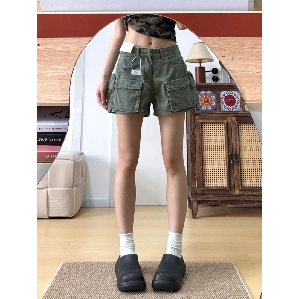 美式复古工装阔腿牛仔短裤2025夏季新款宽松街头多口袋阔腿短裤子