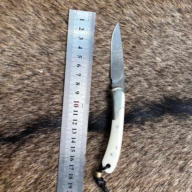 N003手工锻打无芯大马士革钢便携多功能水果刀家用户外锋利刀具