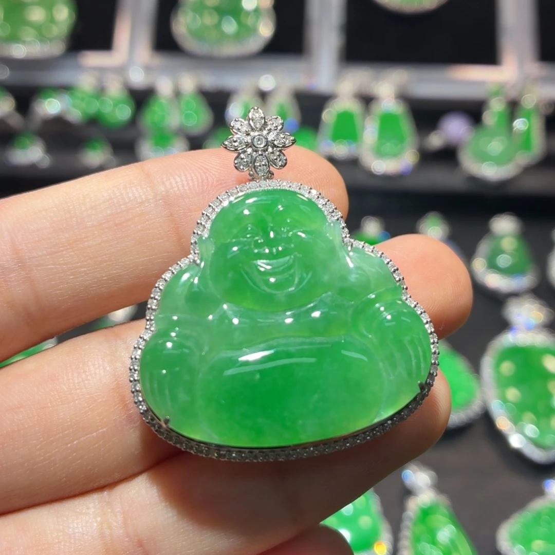 翡翠18K金镶嵌吊坠(不含链)翡翠