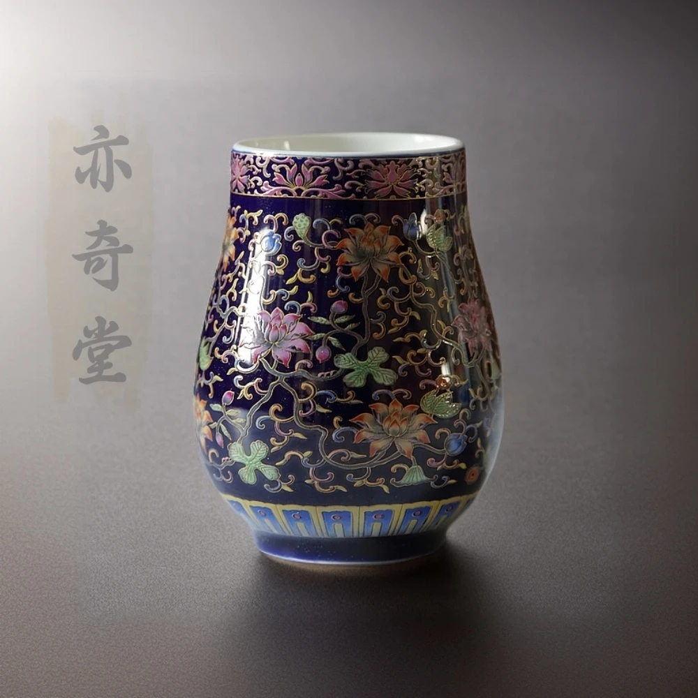 珐琅彩茶道六君子套装陶瓷茶洗缸大容量霁蓝釉茶具缠枝鎏银复古