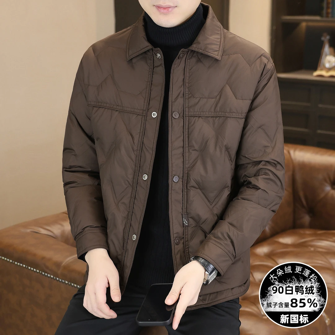 LEROLEHAR新款秋冬季羽绒服男短款轻薄白鸭绒保暖夹克外套冬装