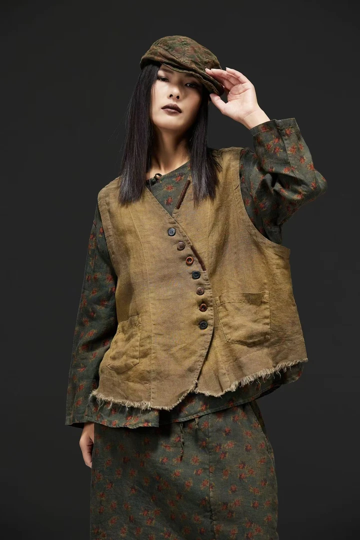 麻依者～原创文艺范宽松马甲073（59长度）网红炸街