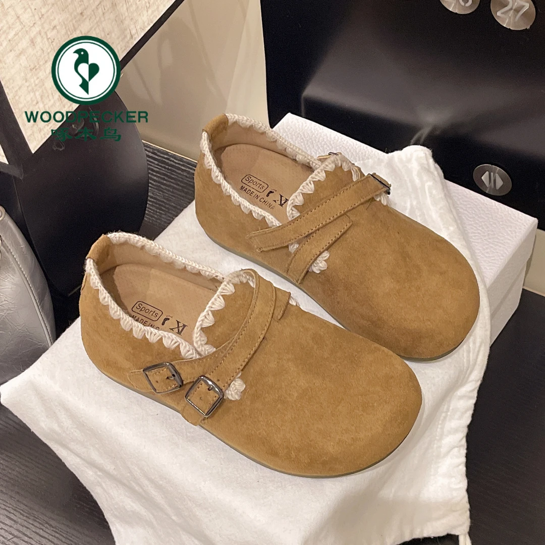 啄木鸟内增高花边乐福鞋女款2025新款秋一脚蹬博肯单鞋外穿勃肯鞋