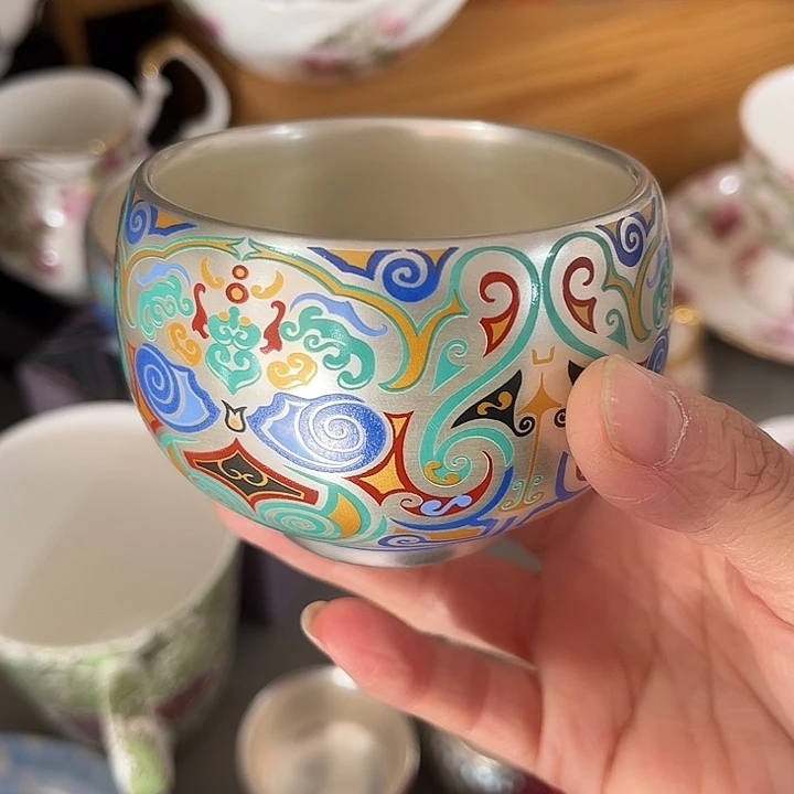 瓷片瓷鎏银主人杯一个