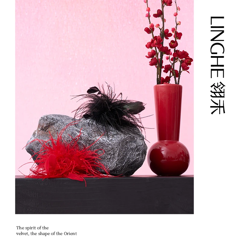 翎禾LINGHE-中国风超仙优雅时尚休闲驼鸟毛胸针