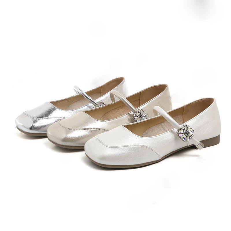 【XM】运费补贴 真皮夏季新款平底方头一字扣带浅口半拖单鞋6051b