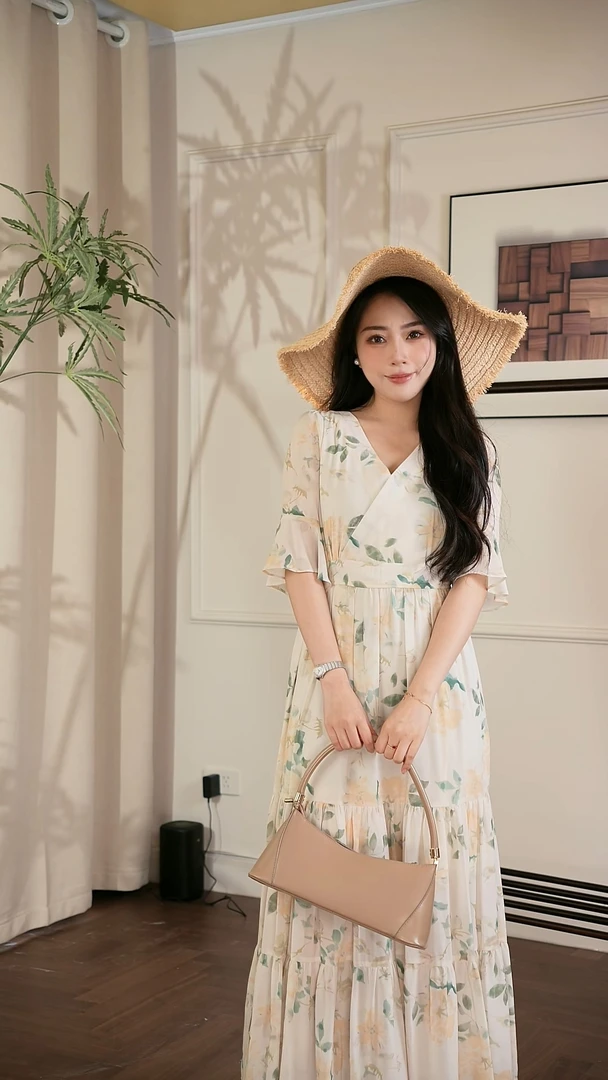 夏季连衣裙显瘦长裙甜美法式碎花中长款