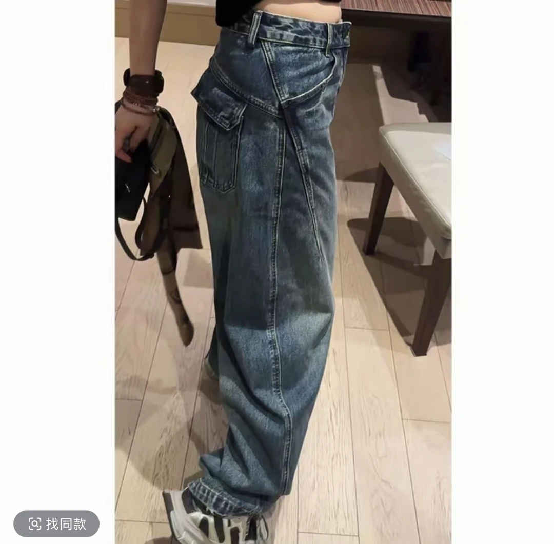 《牛逼卡拉斯牛仔裤》690255高腰宽松牛仔裤女裤时尚休闲裤直筒长裤