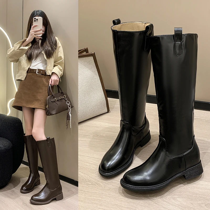 时装靴秋冬女鞋英伦风厚底粗跟百搭瘦瘦靴高筒靴长筒