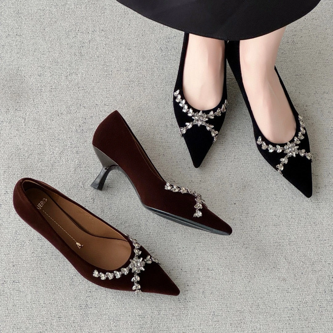 【5cm】Y26A1659尖头细跟高跟鞋职场OL风高跟鞋细跟丝绒欧若