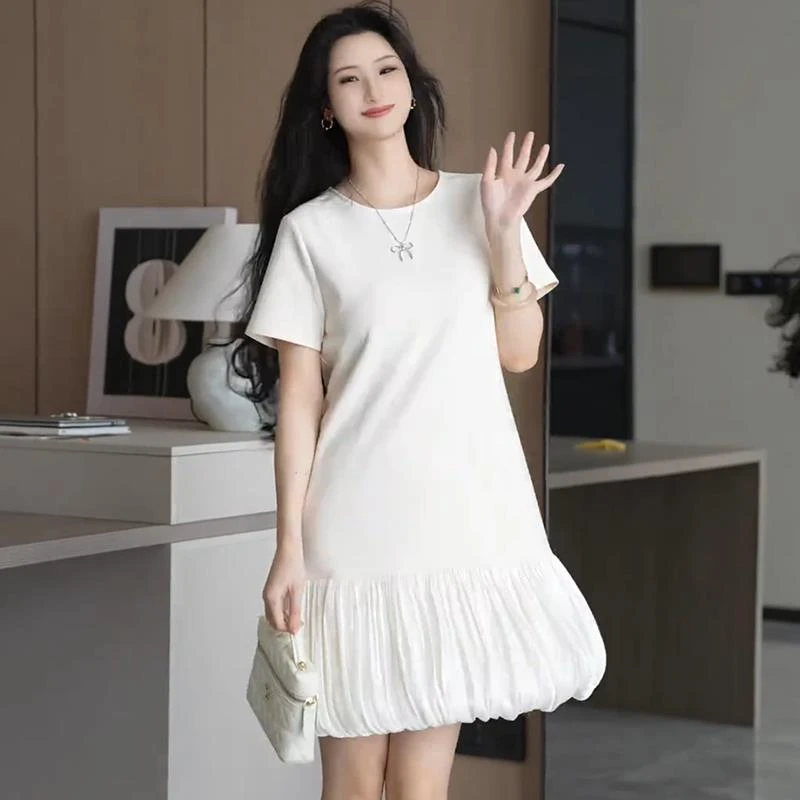 哥弟阿玛施正品高级感气质纯色短款黑色连衣裙女2025夏季新款大码