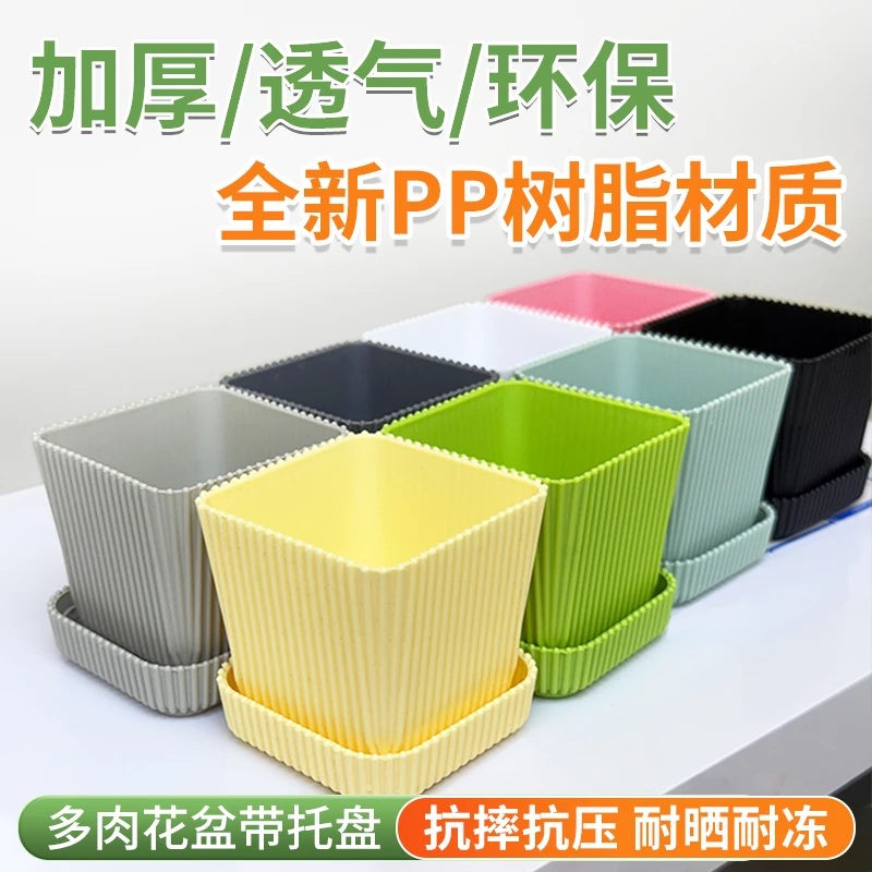 多肉花盆带托盘创意个性可爱PP树脂花盆简约北欧加厚迷你小花盆