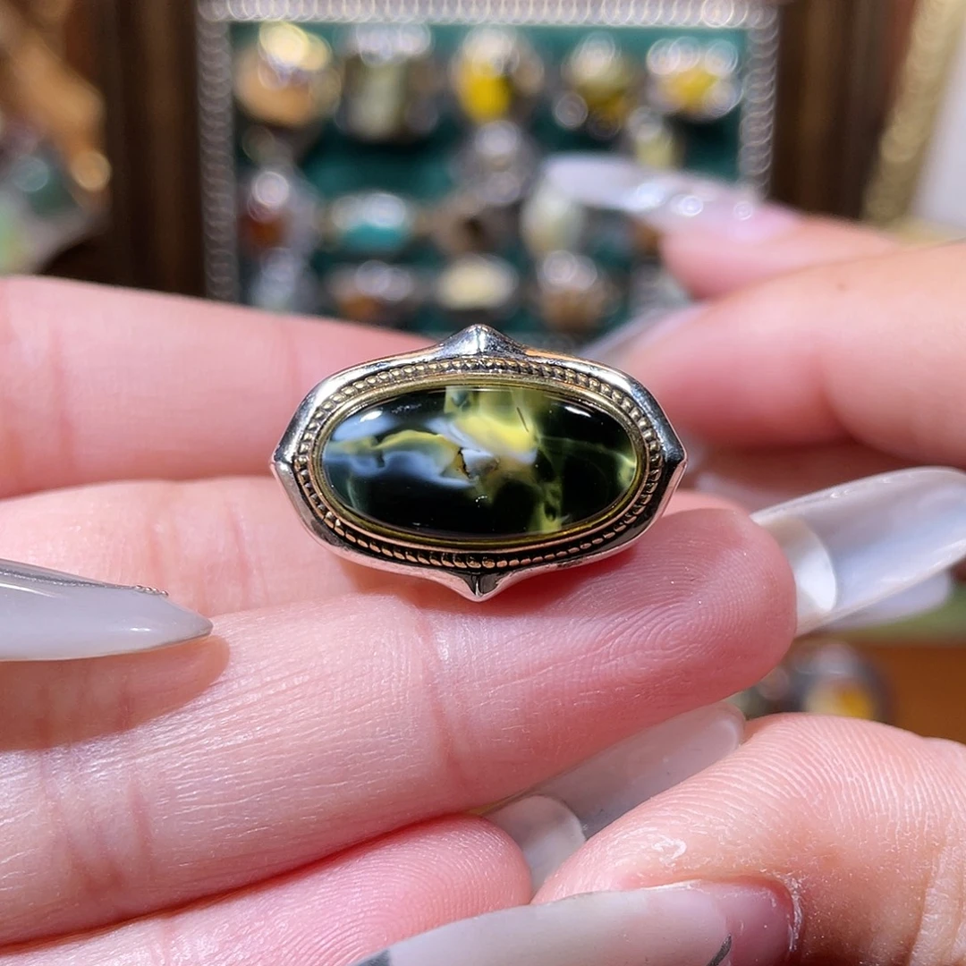 娴***子琥珀银S925镶嵌戒指戒指