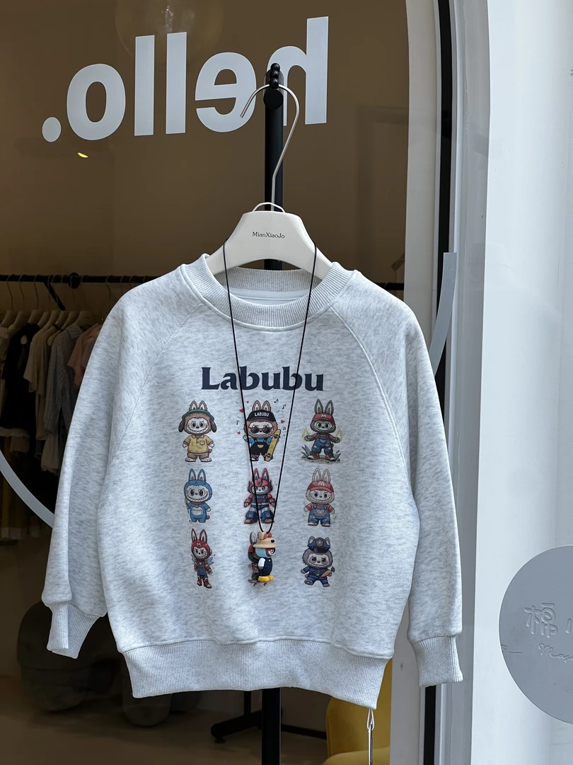 棉小九 儿童秋季labubu印花常规套头卡通卫衣（中童）5303