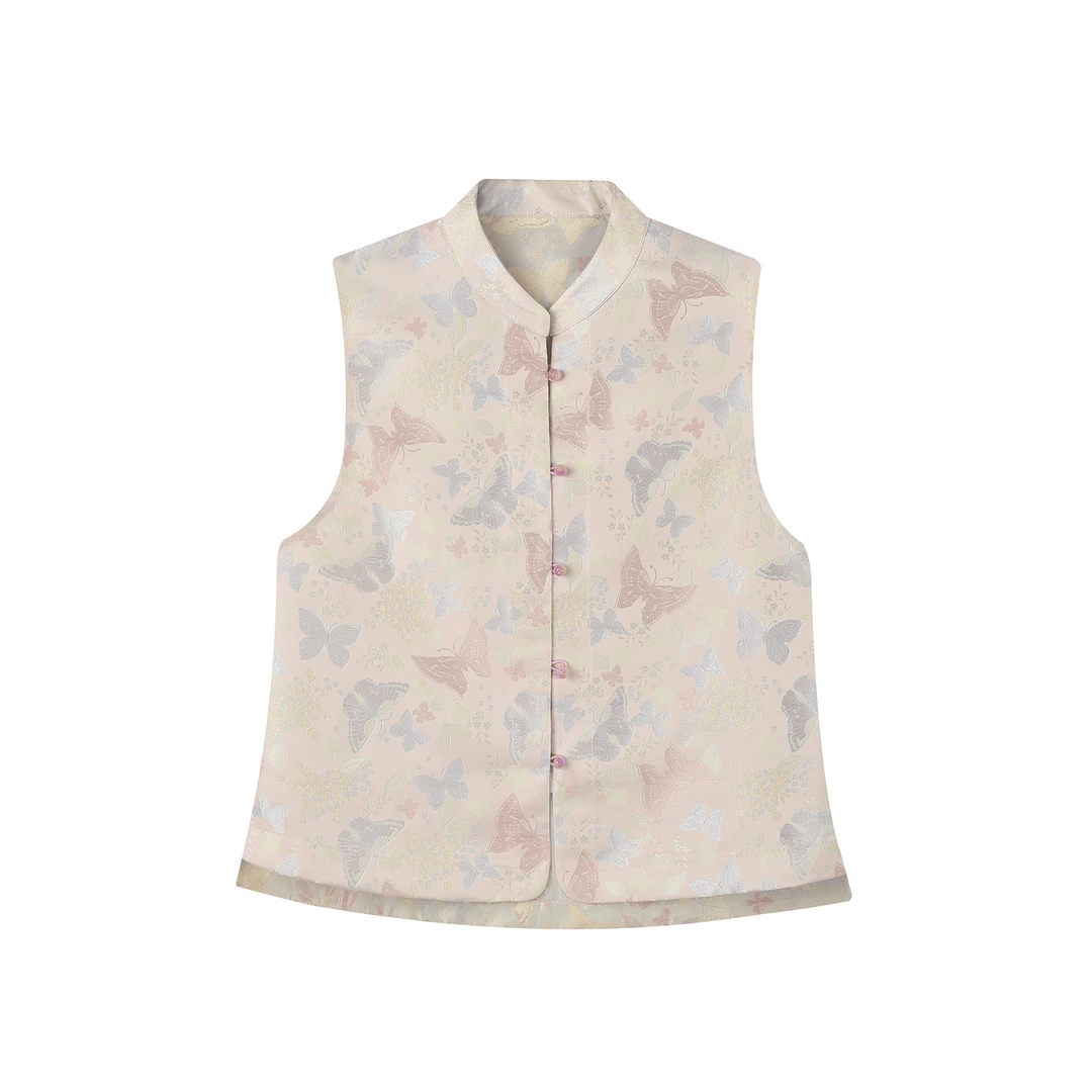 【春日蝶序】2025年新中式双面双穿小清新时尚百搭款马甲立领显瘦