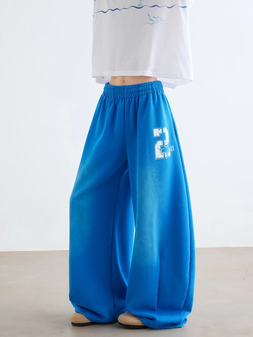 美式克莱因蓝休闲运动卫裤男女宽松直筒跳舞爵士舞裤子弯刀阔腿裤