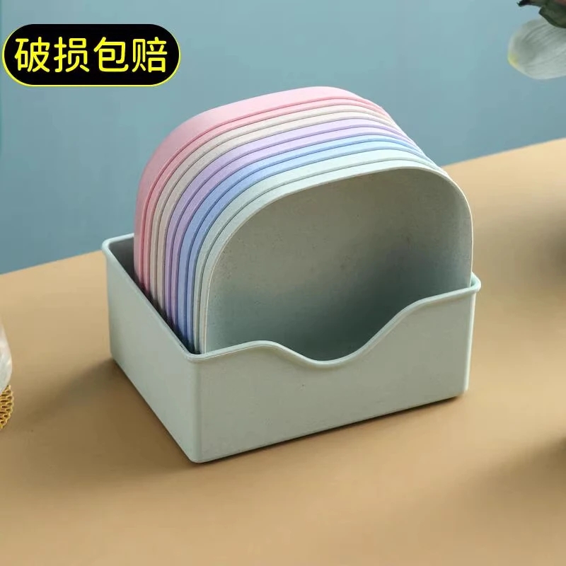 【十个装】创意方形吐骨碟家用餐桌垃圾盘带底座水果零食盘餐盘