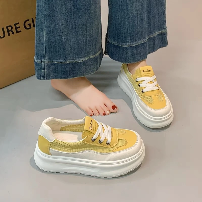 【现货+运费险】夏季单网厚底板鞋女2025新款休闲运动小白鞋增高鞋