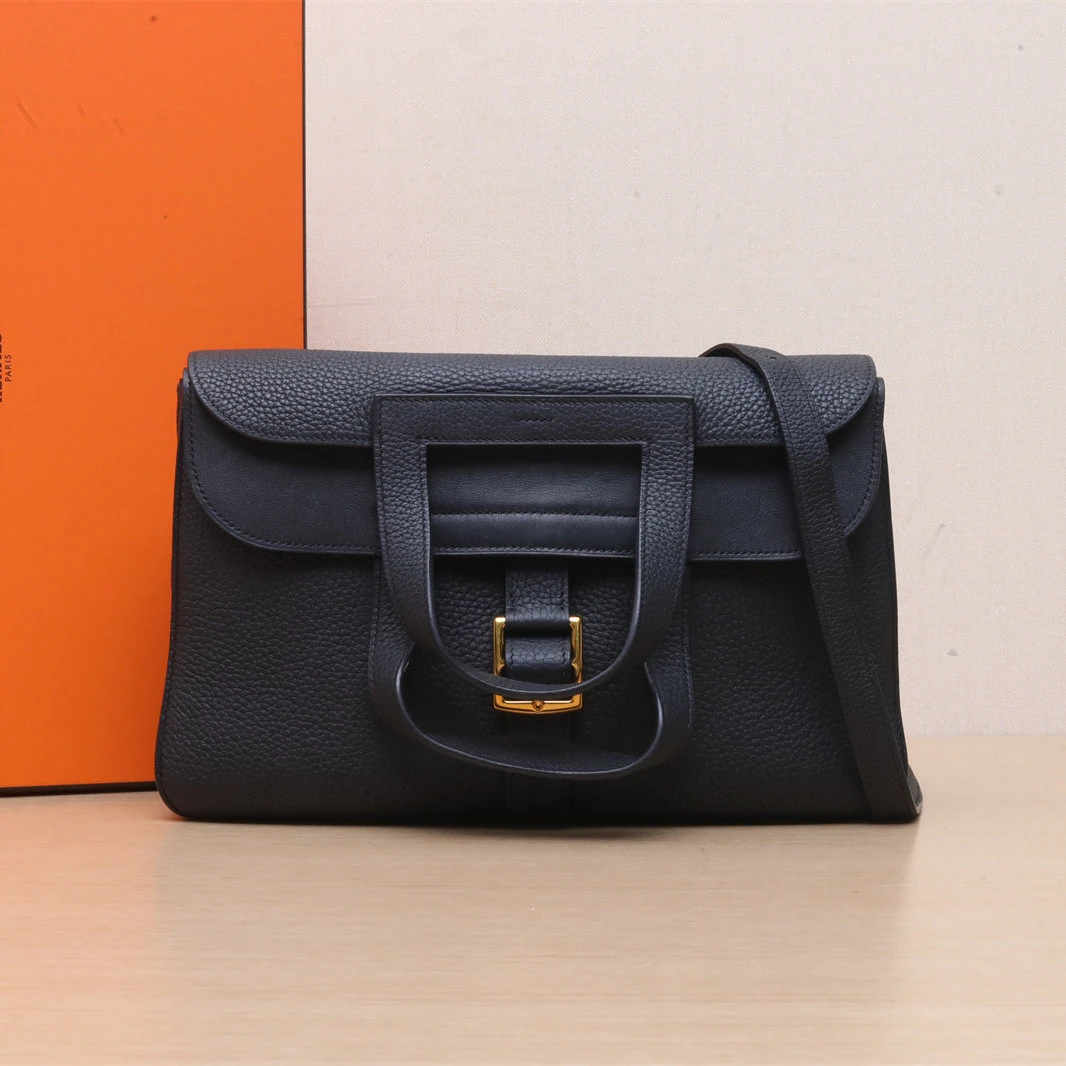 95新 Hermes/爱马仕 【双双】Halzan 31 89黑色 TC皮 D刻 金扣