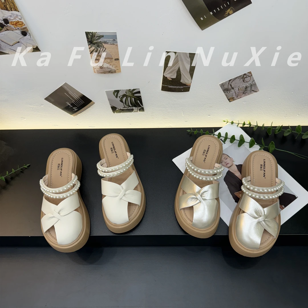 【卡芙琳shoes】仙女风女款夏季厚底2025新款珍珠罗马包头凉拖鞋女