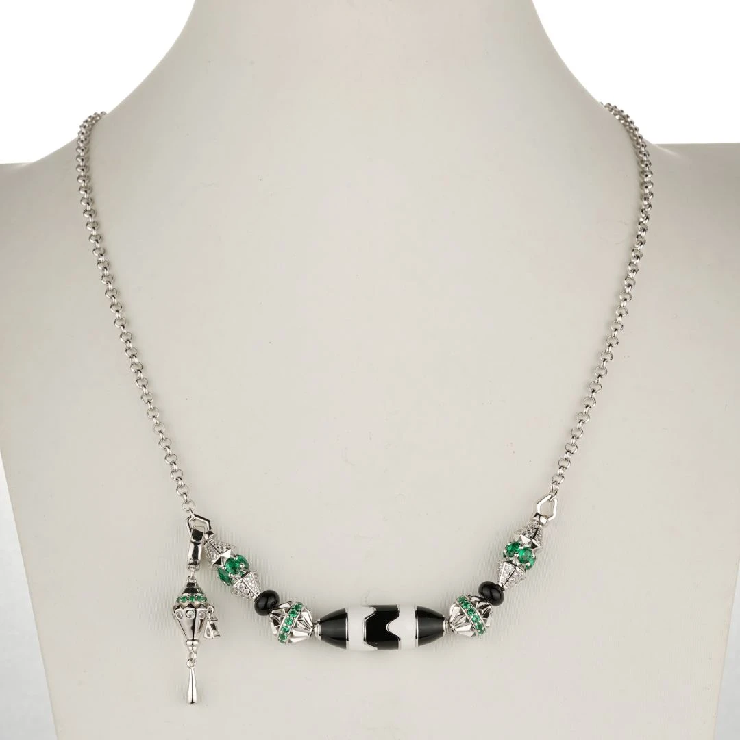 吊坠925银合成锆石 2820-时尚气质黑白子弹百搭流苏豪镶项链