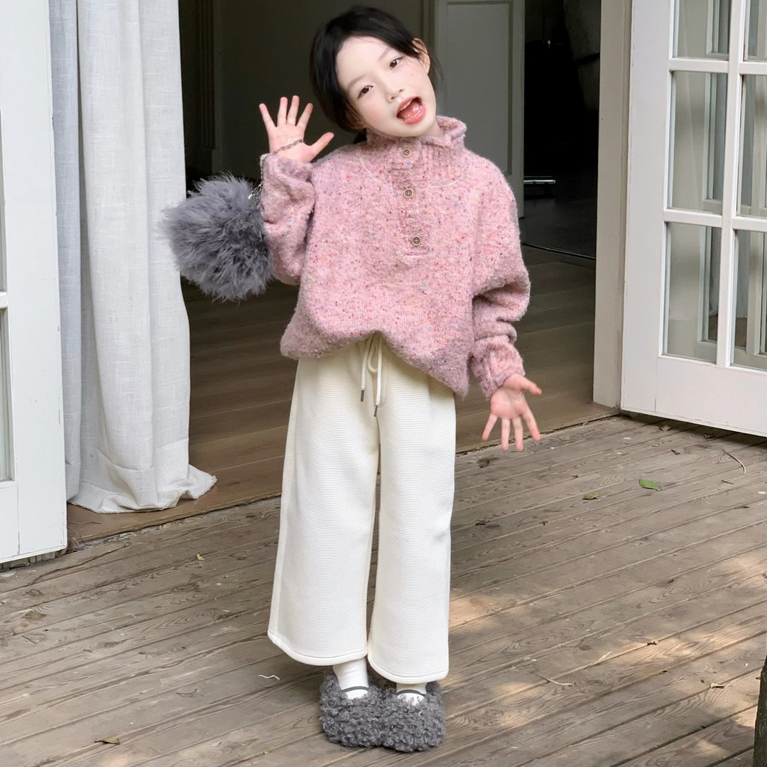 空空子.Studio【粉雪诗行】女童毛衣加厚2025秋冬新款女宝韩版套装