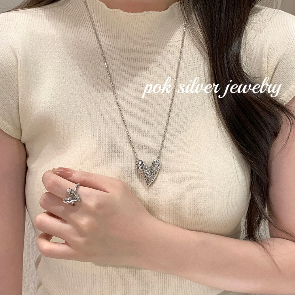 坠链均925银  《冰心》大女主韩版定制高级镂空爱心形抽拉银项链