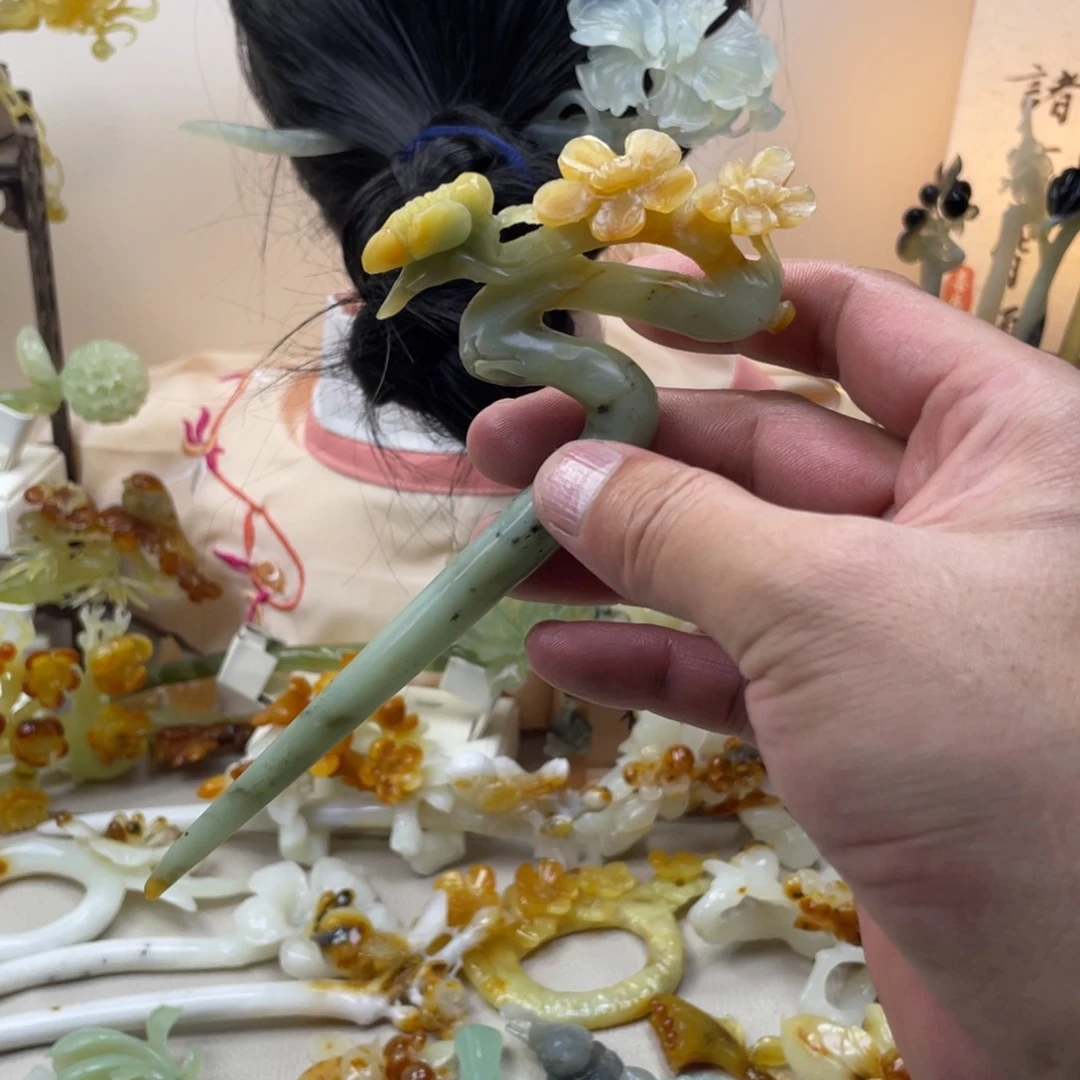 蛇纹石玉合金发饰发簪