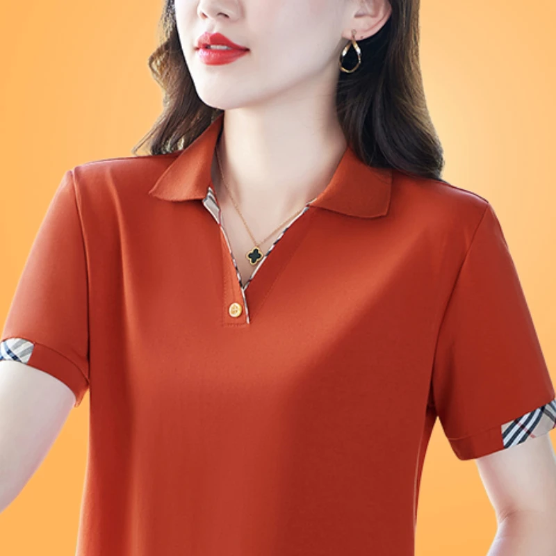 高品质翻领短袖t恤女夏季爆款时尚中老年polo衫减龄运动体恤潮流
