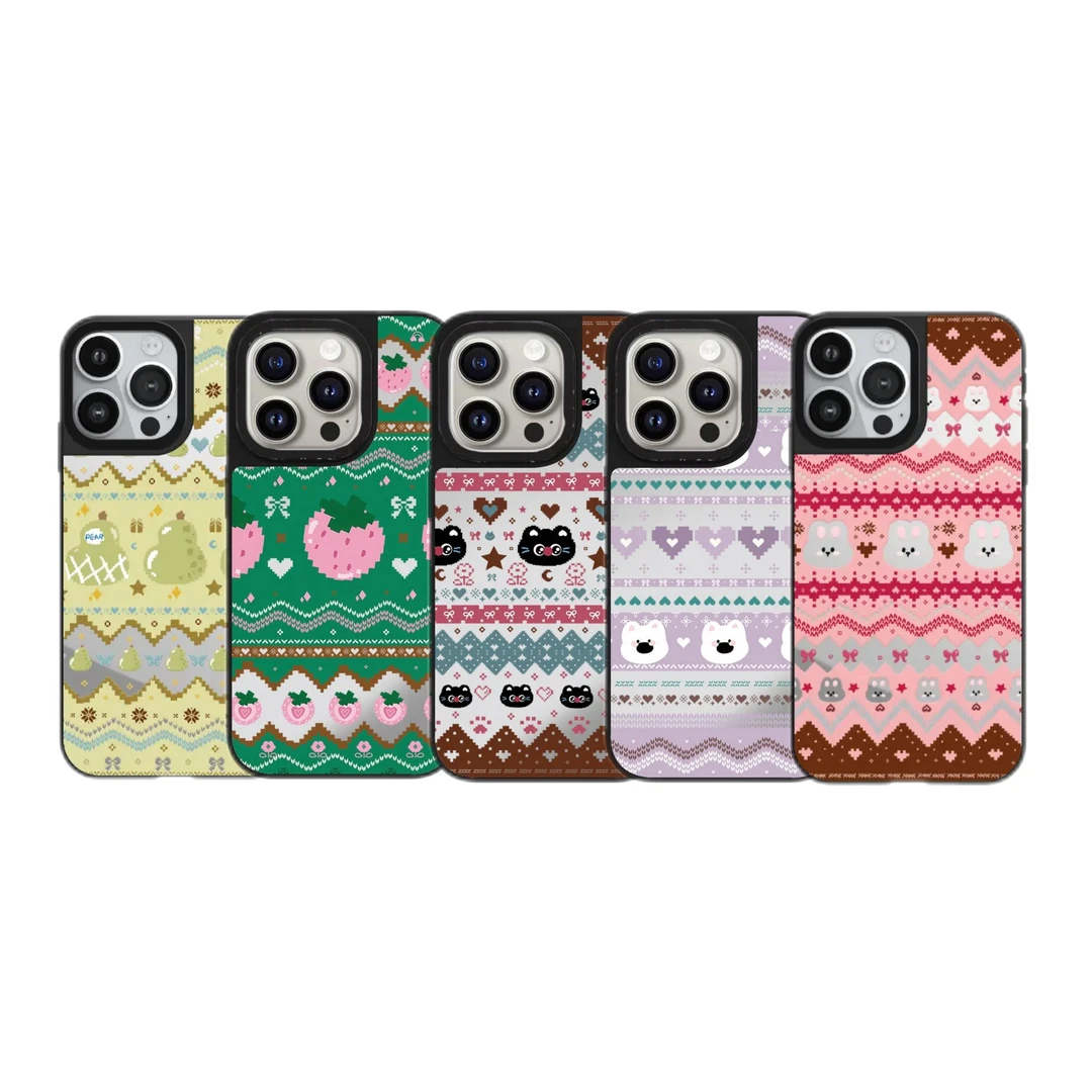 【 黑框镜面】新年费尔岛系列适用苹果17promax保护壳新年创意卡通