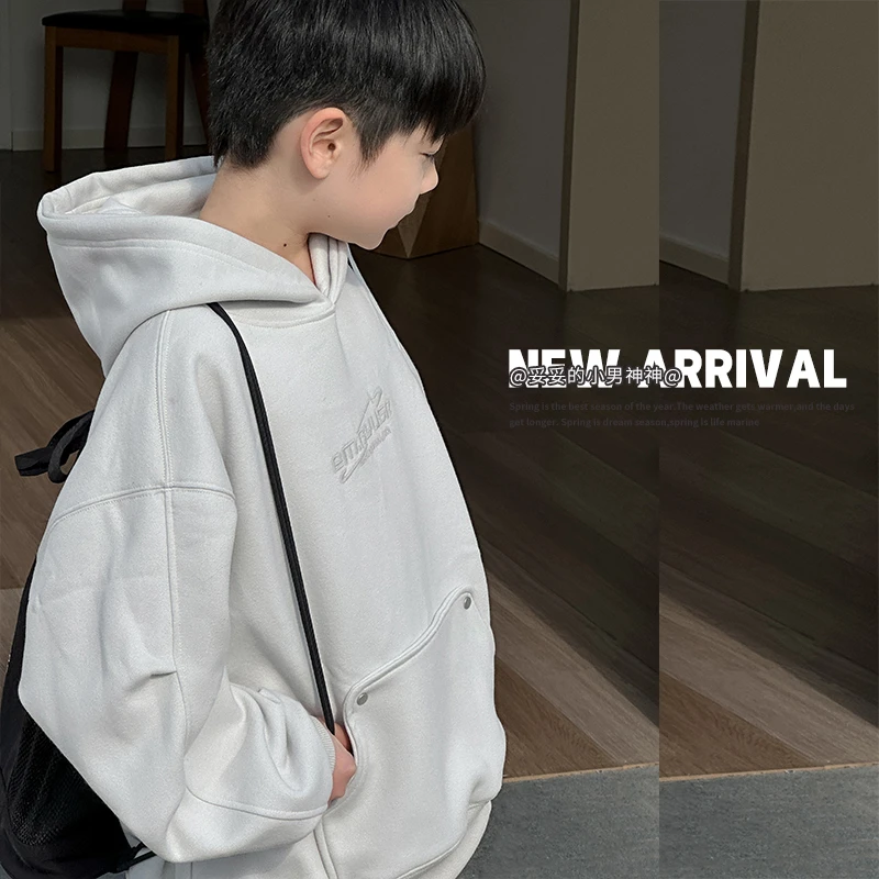 【现货】男童卫衣春秋韩版潮中大童长袖上衣2025新款宝宝连帽外套