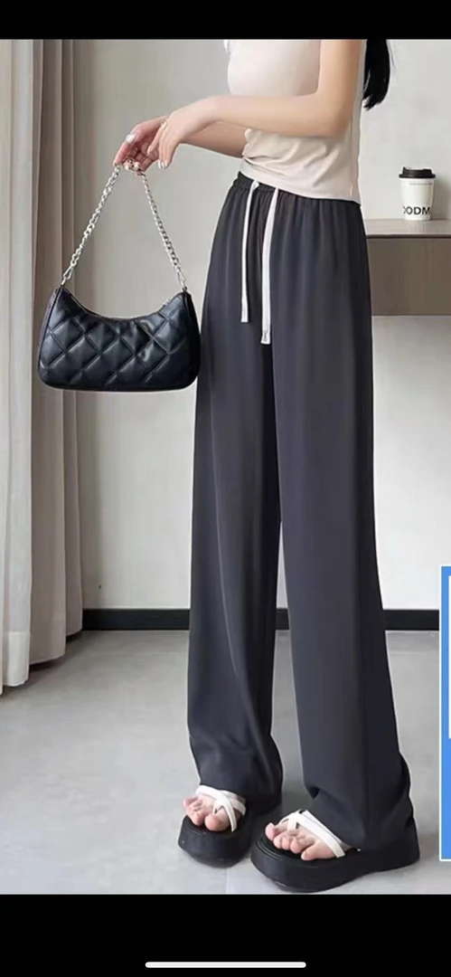 198S2585夏季薄款宽松百搭休闲裤垂感抽绳西装裤