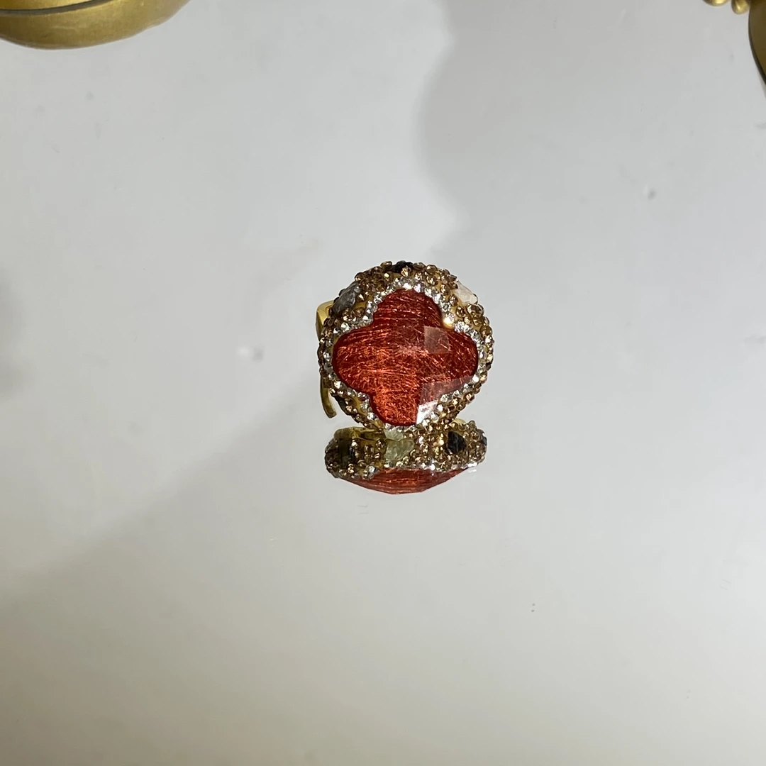 铜合金合成锆石戒指 TTSD 红色花型轻奢复古百搭款戒指 1239