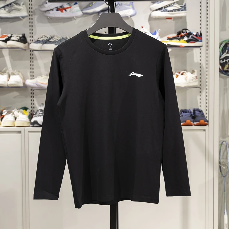 李宁男子长袖T恤2025新款春秋休闲百搭圆领上衣针织运动服YTLV059