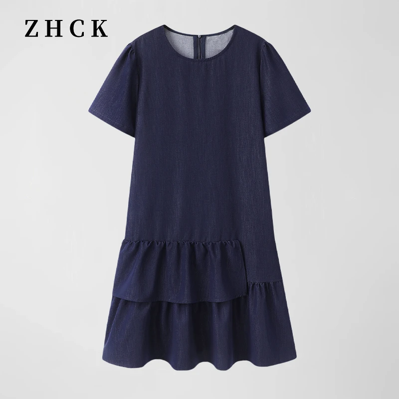 ZHCK复古减龄设计感牛仔连衣裙2025夏季新款韩系宽松气质连衣裙