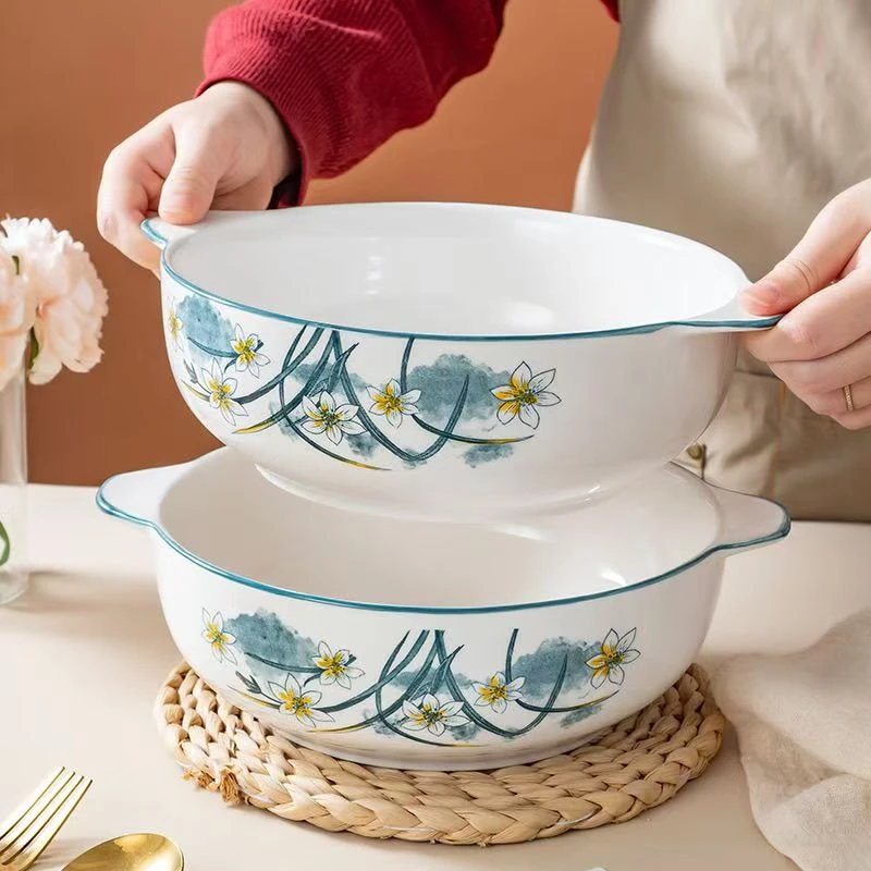 含耳水仙花9英寸双耳碗 2只装 破损补发