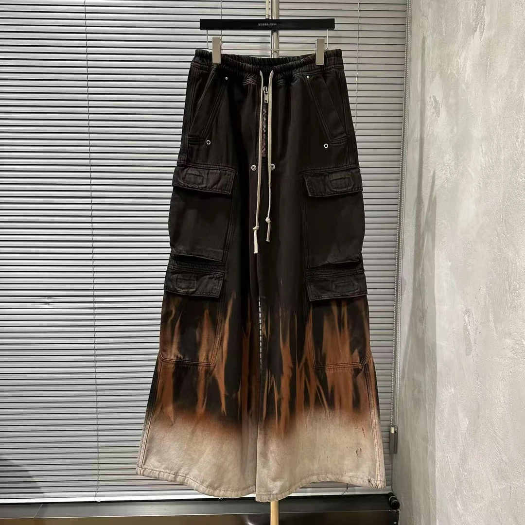 17HAL【暗黑先锋】RO风男士火焰洗水做旧牛仔多口袋渐变长裤 103344