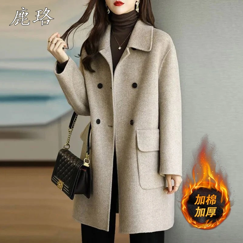毛呢外套女士秋冬2025新款爆款妈妈夹棉加厚中长版呢子大衣高级感