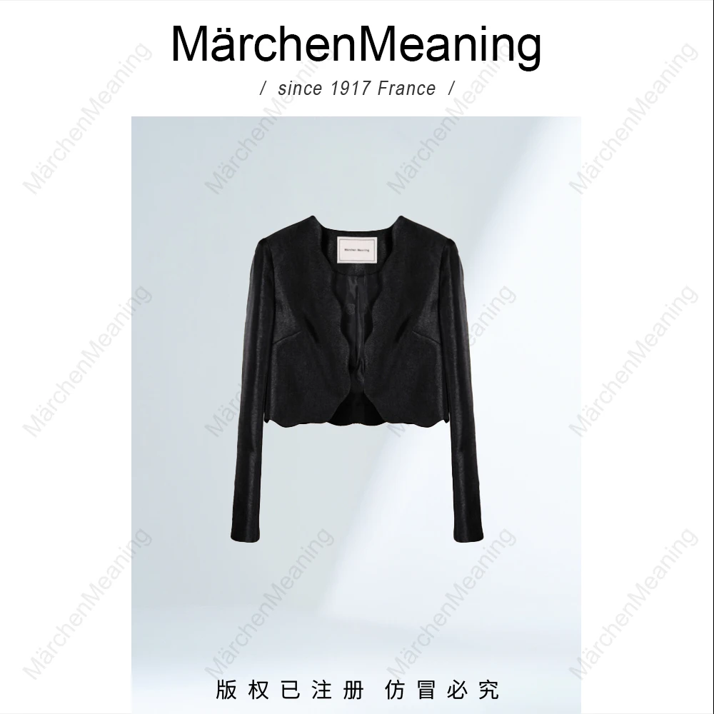 MarchenMeaning定制亮丝弧边小外套显瘦气质套装女设计风静静