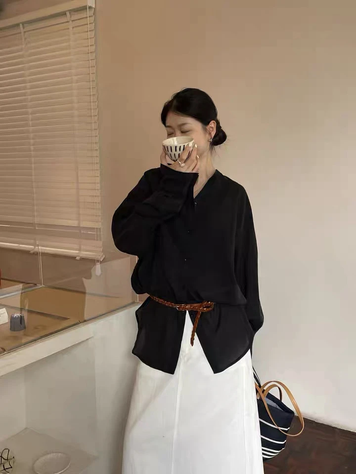 【黑色圆领衬衫】超气质高品必备衬衫