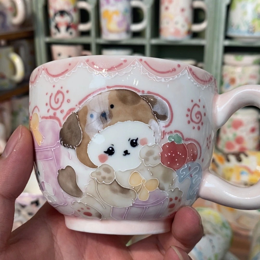 瓷片早餐杯小狗微瑕