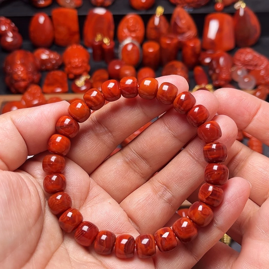 南红玛瑙未镶嵌配饰火焰纹老型手串9mm