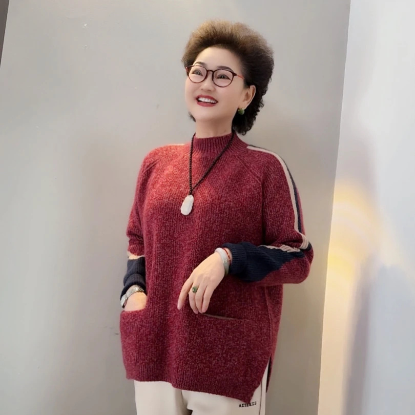 唐姐优选2025常规袖针织厚款保暖毛衣红色网红百搭秋冬加厚