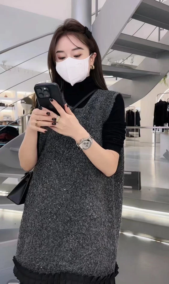 【欣~】晚礼裙~春季新款小香针织（毛衣＋连衣裙套装）