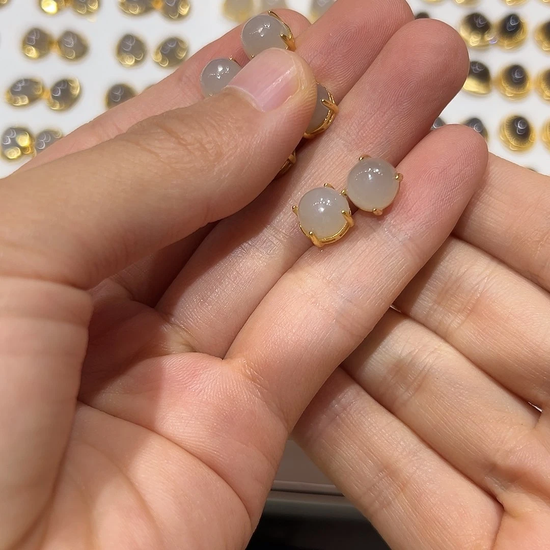 和田玉银S925镶嵌耳饰玄*?