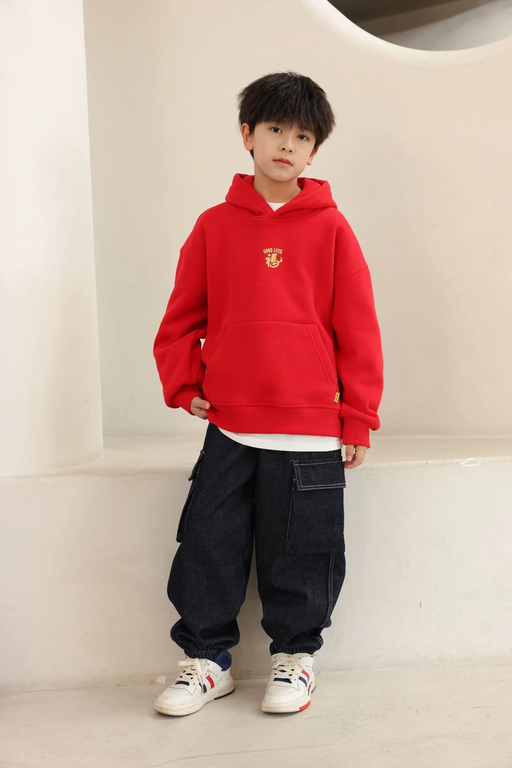 男童卫衣儿童连帽加绒加厚秋冬套头休闲大童保暖长袖外套WY567